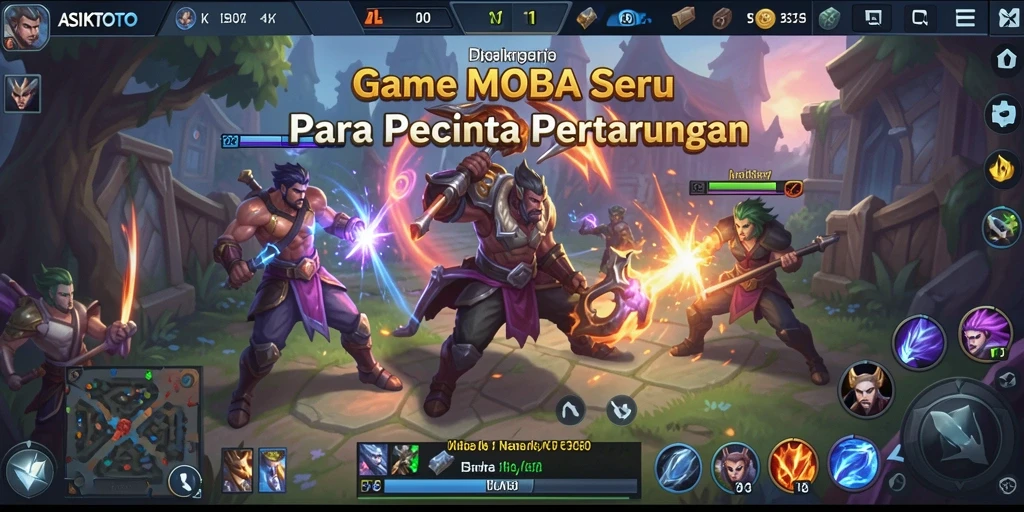 Screenshot utama ASIKTOTO menampilkan aksi intens di arena pertarungan MOBA.