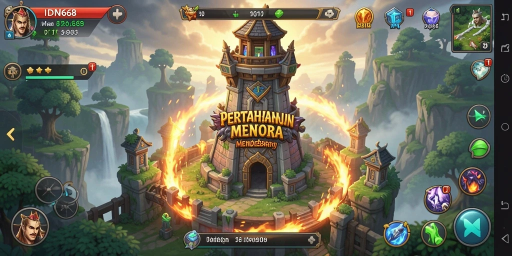 Tangkapan layar IDN668 yang menampilkan strategi menara pertahanan.