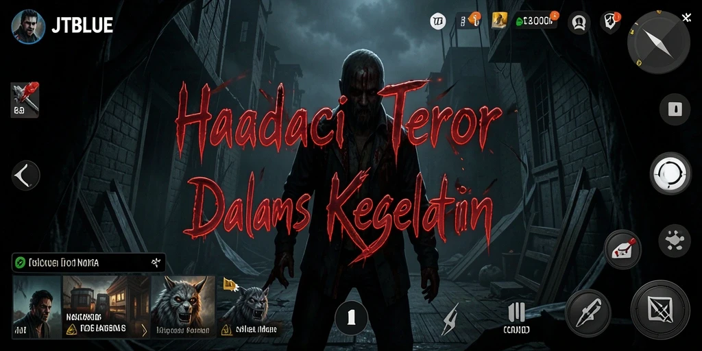 Screenshot gameplay JTBLUE menunjukkan momen menegangkan di lokasi angker.