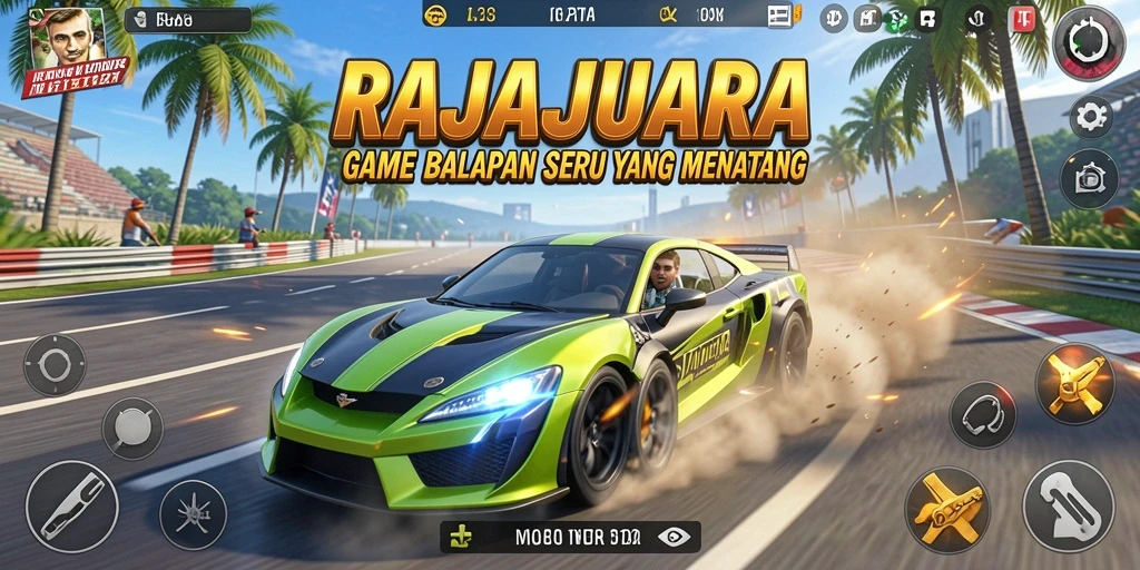 Tampilan gameplay menegangkan dari RAJAJUARA di lintasan balapan.